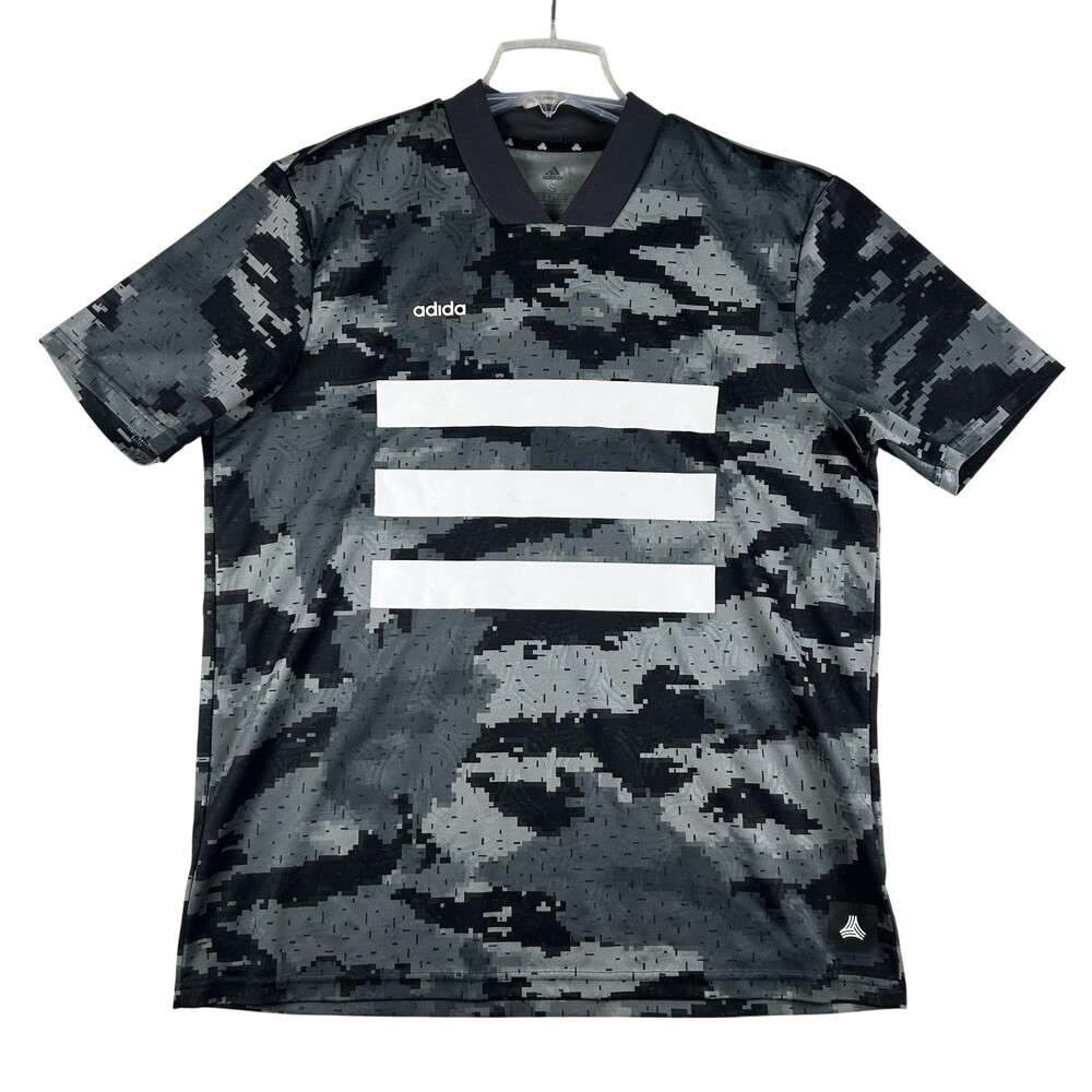 Adidas Shirt Mens Small Gray Digital Camo Short Sleeve Soccer Jersey 3 Stripes